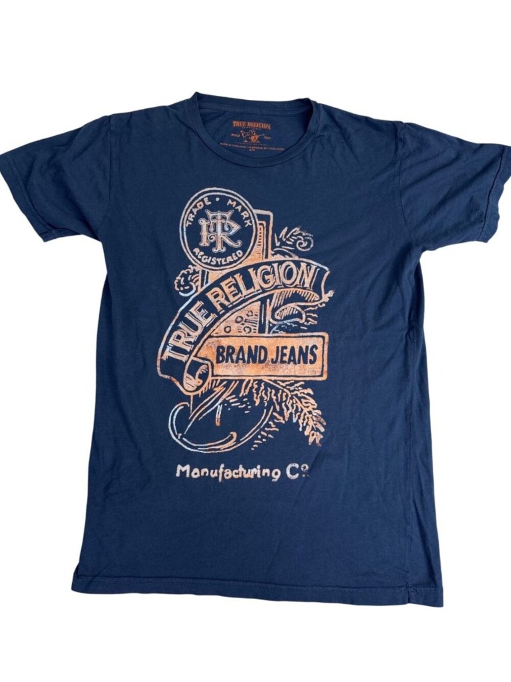 True Religion Navy Graphic Tee T-Shirt Mens S/P Retro Light 90's Comfort